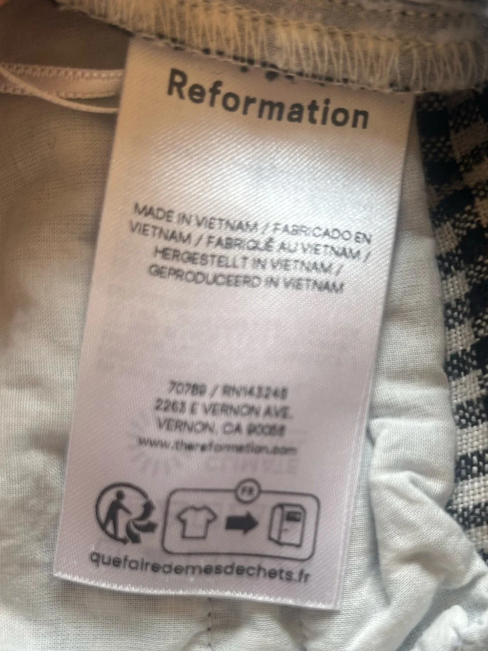 Reformation Andi Pant. Black & White Gingham Cropped Pants